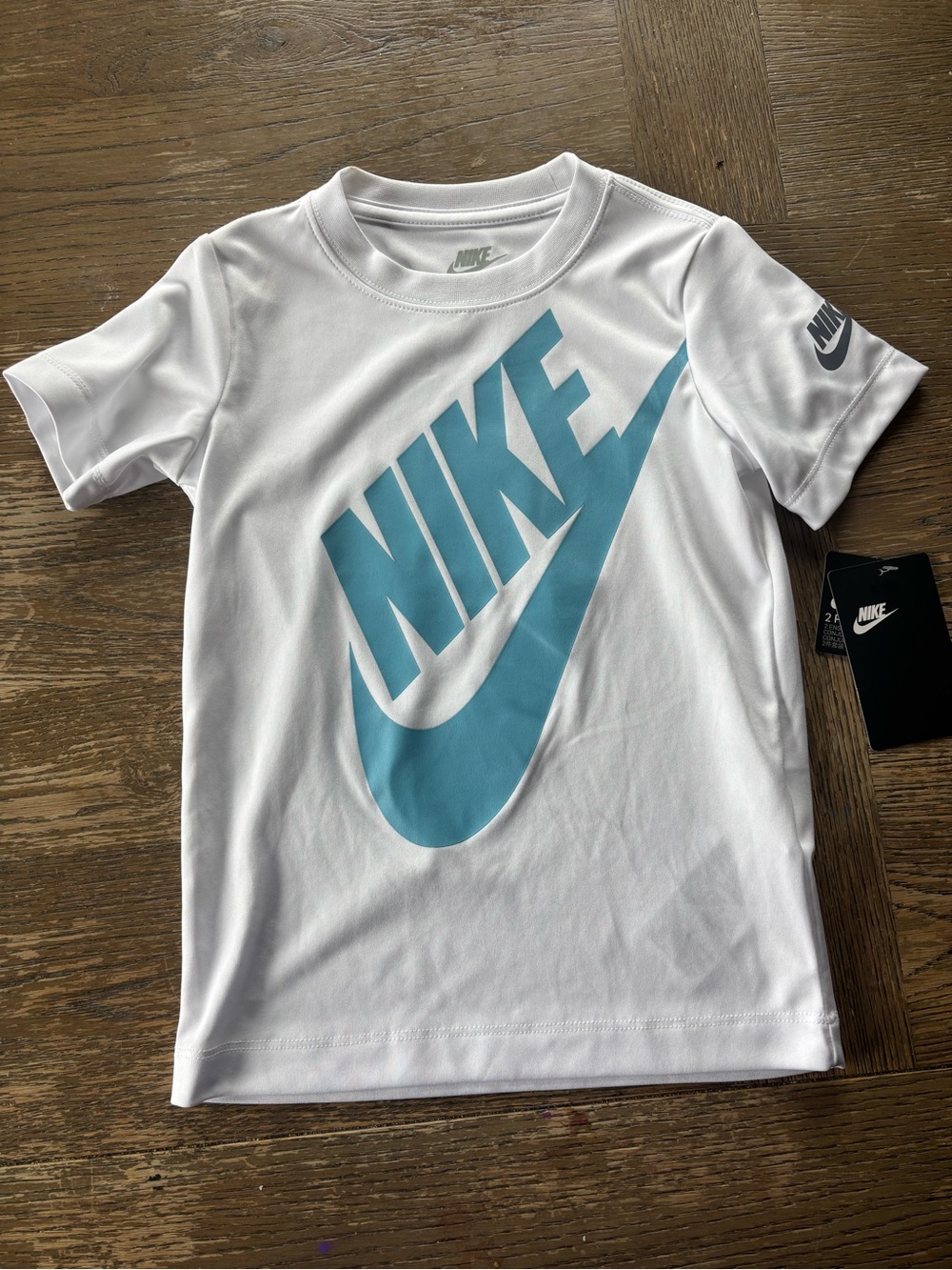 Nike White Short-Sleeve Tee with Turquoise Swoosh